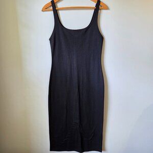 EUC ZARA BLACK SCOOP NECK BODYCON MIDI DRESS MINIMALIST SIZE L